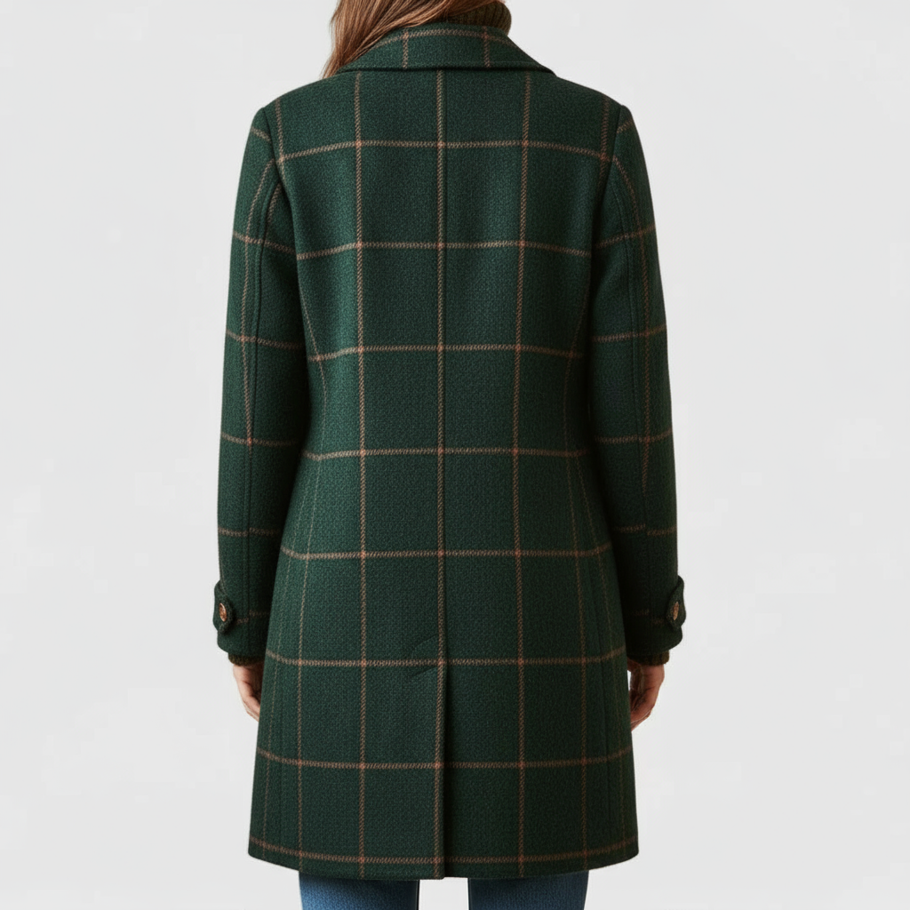 Women's Long Coat | Notch Lapel Button Front Plaid Wool