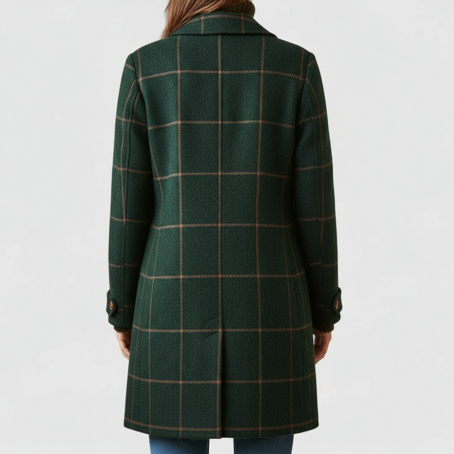 Women's Long Coat | Notch Lapel Button Front Plaid Wool