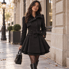 Women's Peacoat | Double-Breasted Fur Collar Belted