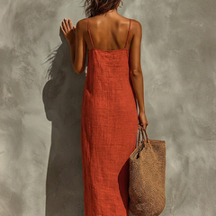 Women's Cotton Dress | Maxi Square Neck Spaghetti Sleeveless