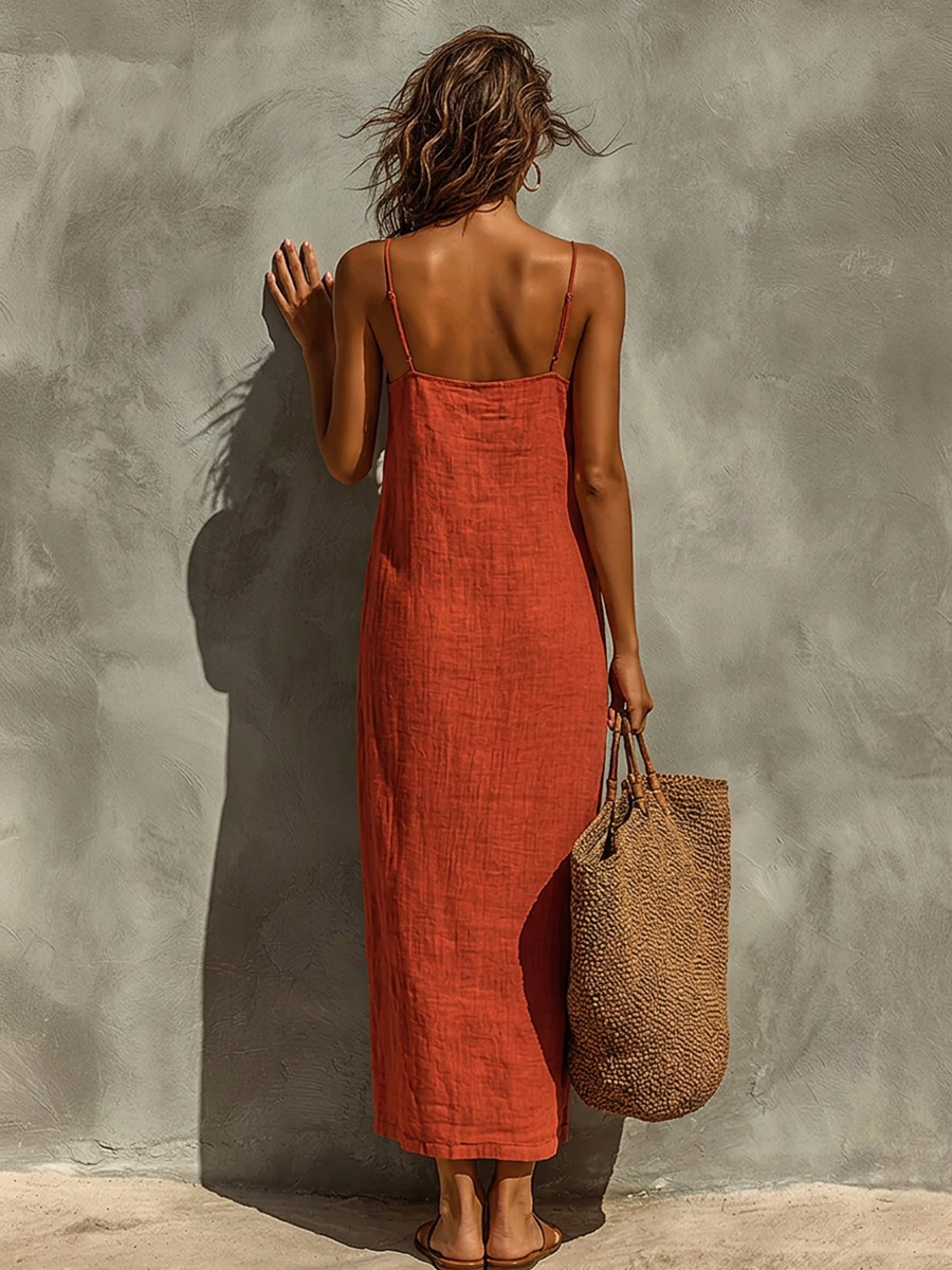 Women's Cotton Dress | Maxi Square Neck Spaghetti Sleeveless