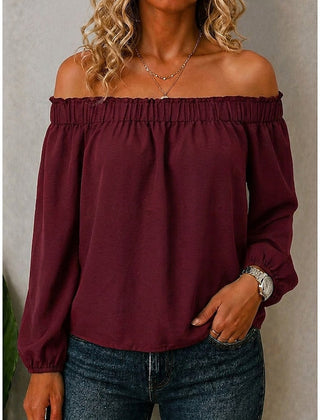 Women's Off The Shoulder Top | Ruffle Neckline Long Sleeve