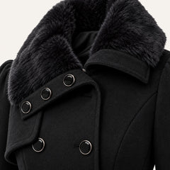 Women's Peacoat | Double-Breasted Fur Collar Belted