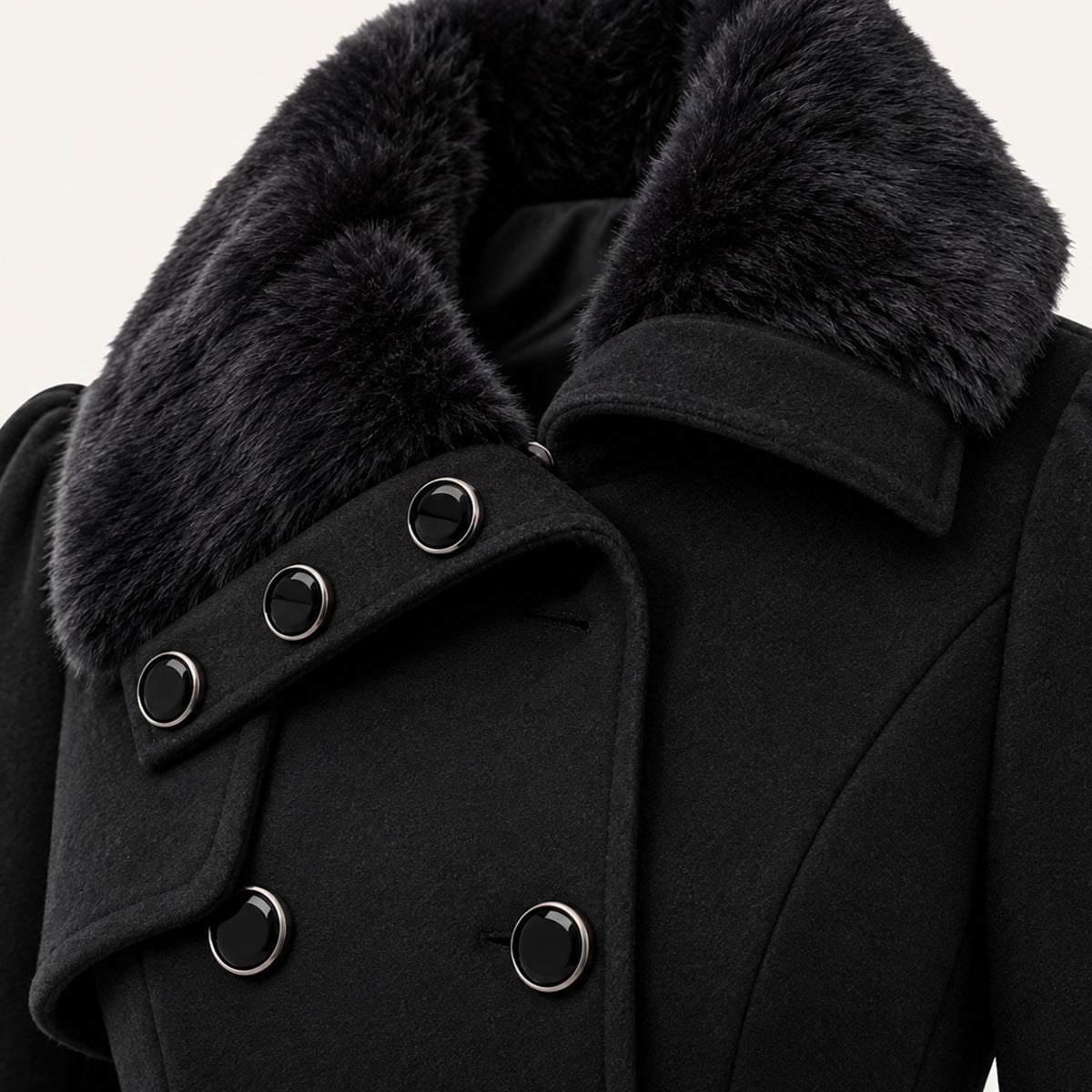 Women's Peacoat | Double-Breasted Fur Collar Belted