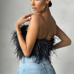 Chic women's feather tube top, perfect for making a party fashion statement.