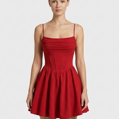 Women's Red Dress | Mini Length Corset Cami Straps