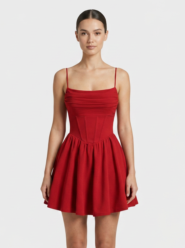 Women's Red Dress | Mini Length Corset Cami Straps