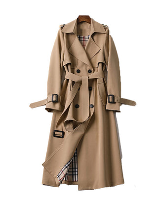 Women's Trench Coat | Double-Breasted Belt Buckle Cuffs