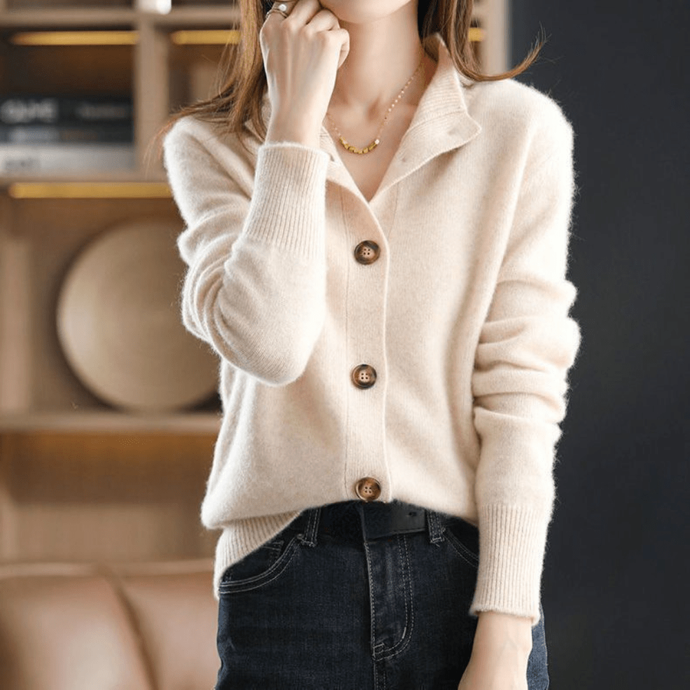Women's Cashmere Sweater | Collared Button Closure Knit