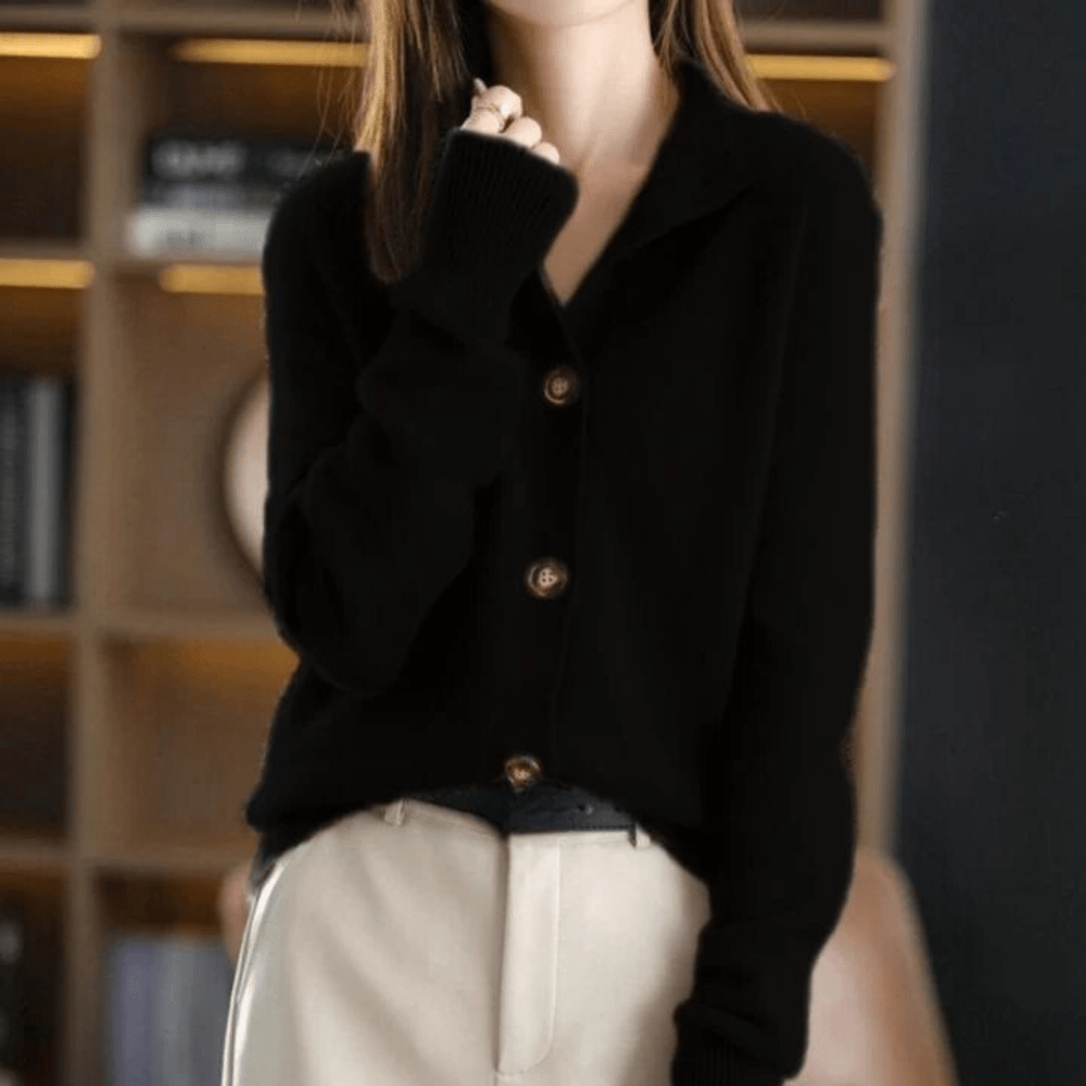 Women's Cashmere Sweater | Collared Button Closure Knit