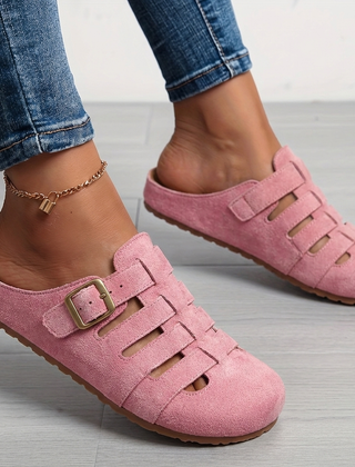 Women's Closed Toe Sandals | Buckle Strap Suede Cut-Out Mule