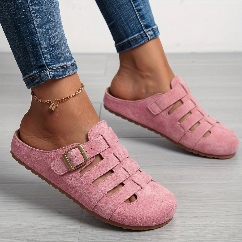 Women's Closed Toe Sandals | Buckle Strap Suede Cut-Out Mule