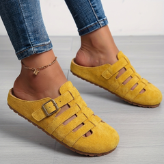 Women's Closed Toe Sandals | Buckle Strap Suede Cut-Out Mule