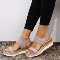 Women's Platform Slide | Open Toe Woven Knit Espadrille Sole