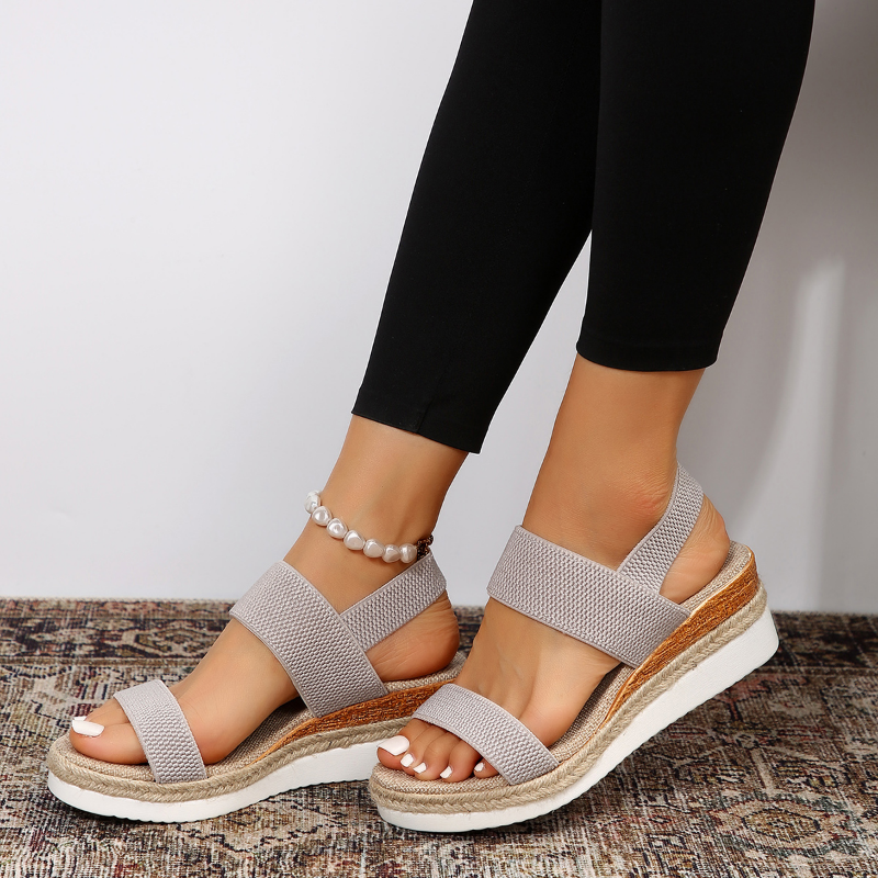 Women's Platform Slide | Open Toe Woven Knit Espadrille Sole