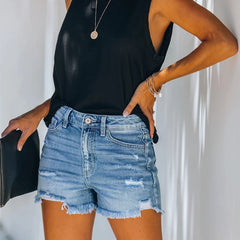 Mid-rise gescheurde denim shorts in de kleur Blauw voor dames in Heritage stijl ideaal voor de herfst.