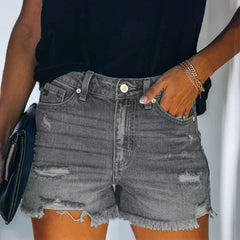 Mid-rise gescheurde denim shorts in de kleur Grijs voor dames in Heritage stijl ideaal voor de herfst.