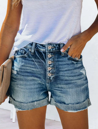Mid-rise jeansshorts in de kleur Blauw voor dames in stijl ideaal voor de lente.