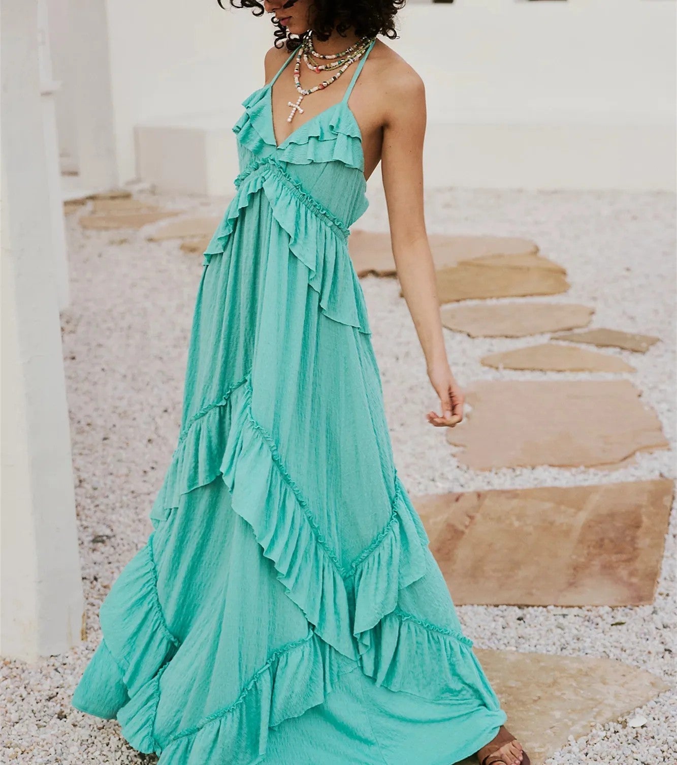 Mirasol | Tiered Ruffle Halter Maxi Dress oaklynwear