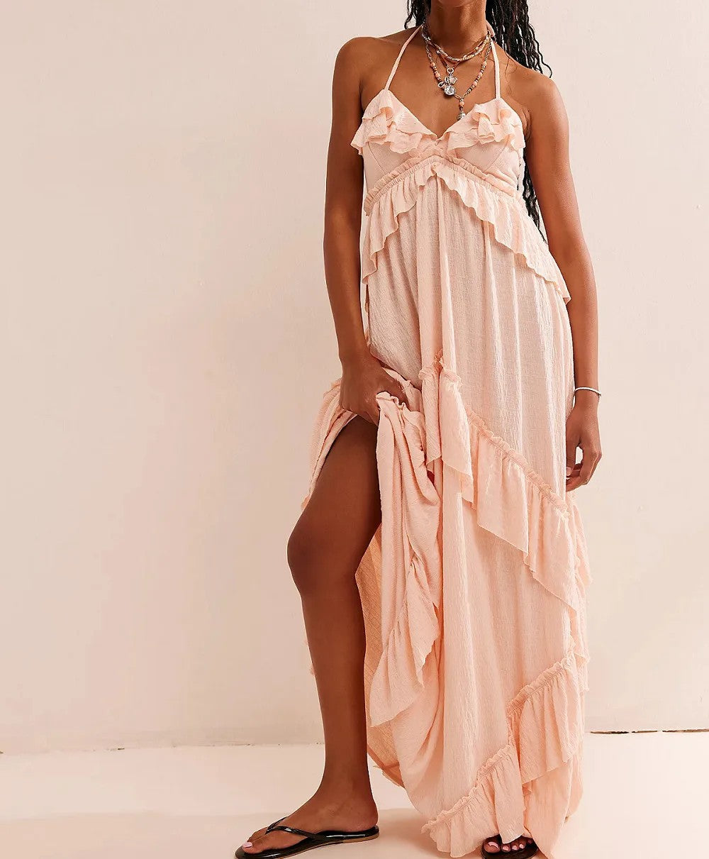 Mirasol | Tiered Ruffle Halter Maxi Dress oaklynwear