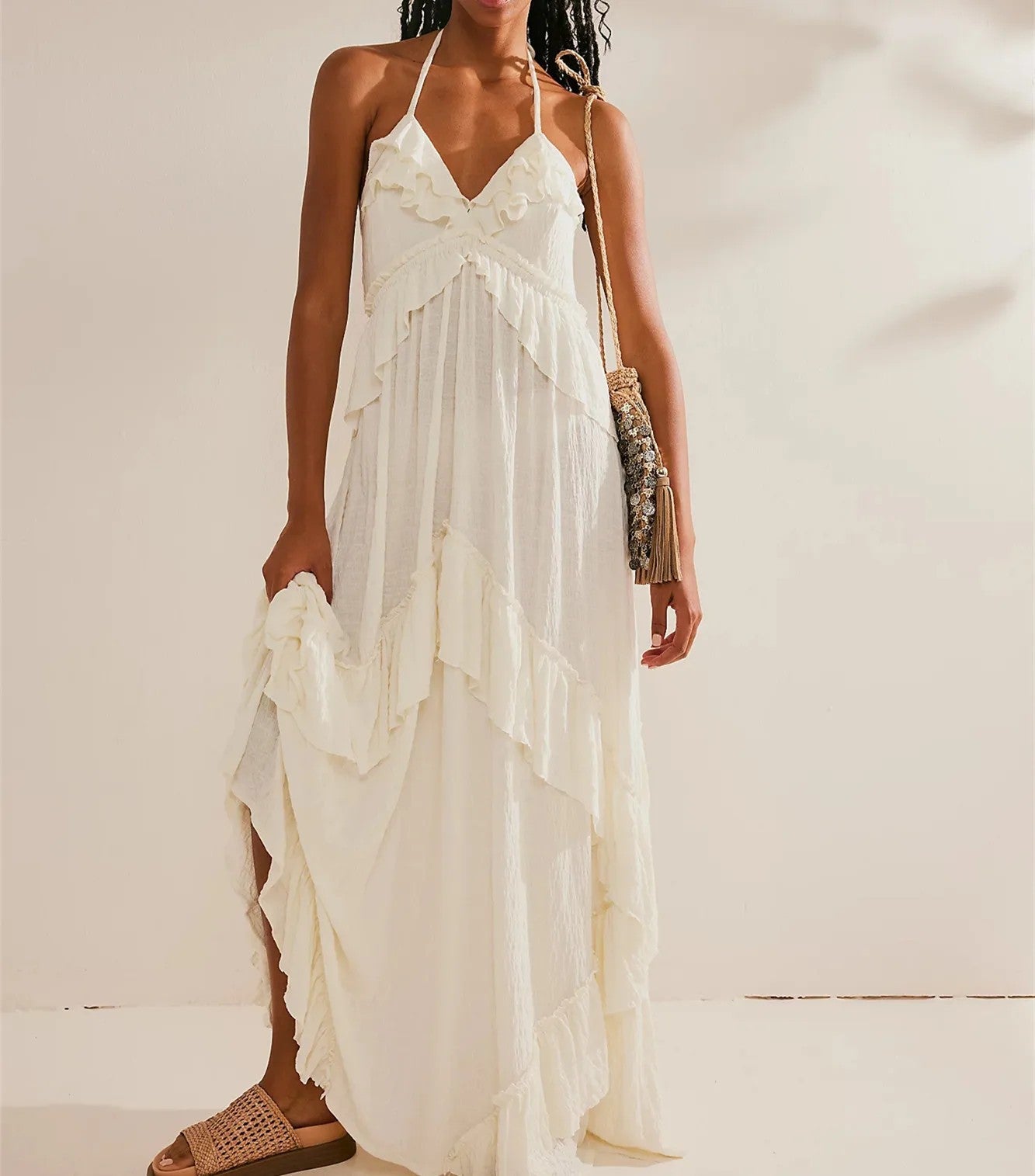 Mirasol | Tiered Ruffle Halter Maxi Dress oaklynwear