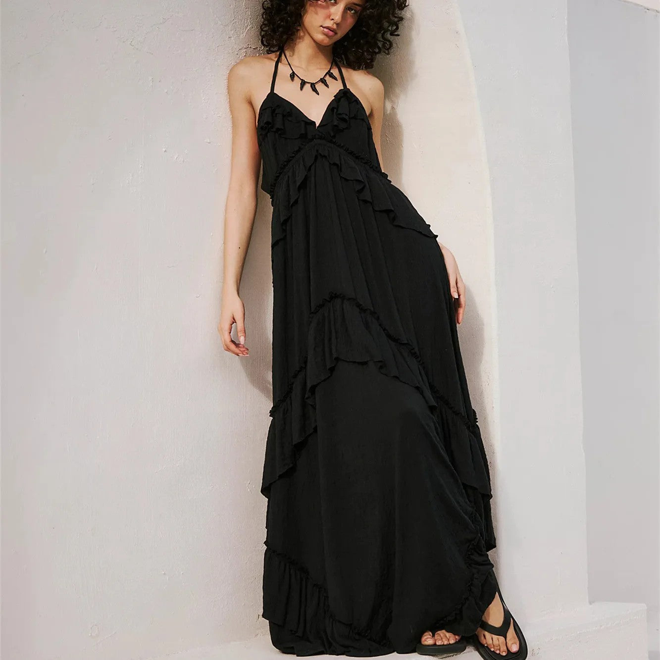 Mirasol | Tiered Ruffle Halter Maxi Dress oaklynwear