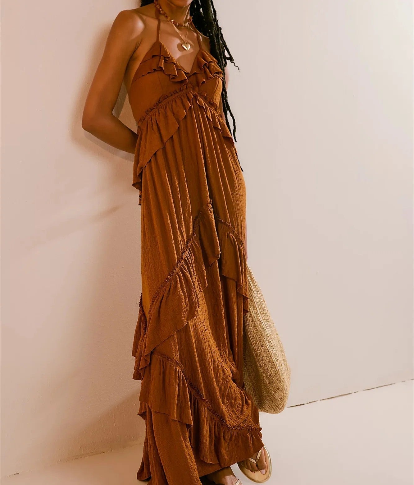 Mirasol | Tiered Ruffle Halter Maxi Dress oaklynwear