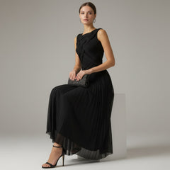 Women's Cocktail Dress | Midi Length Crisscross Neckline Sleeveless Pleated
