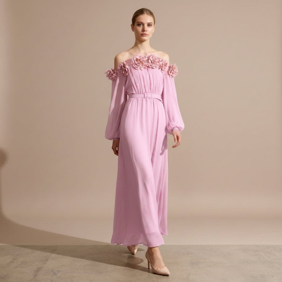 Women's Wedding Guest Dress | Maxi Off-Shoulder Floral