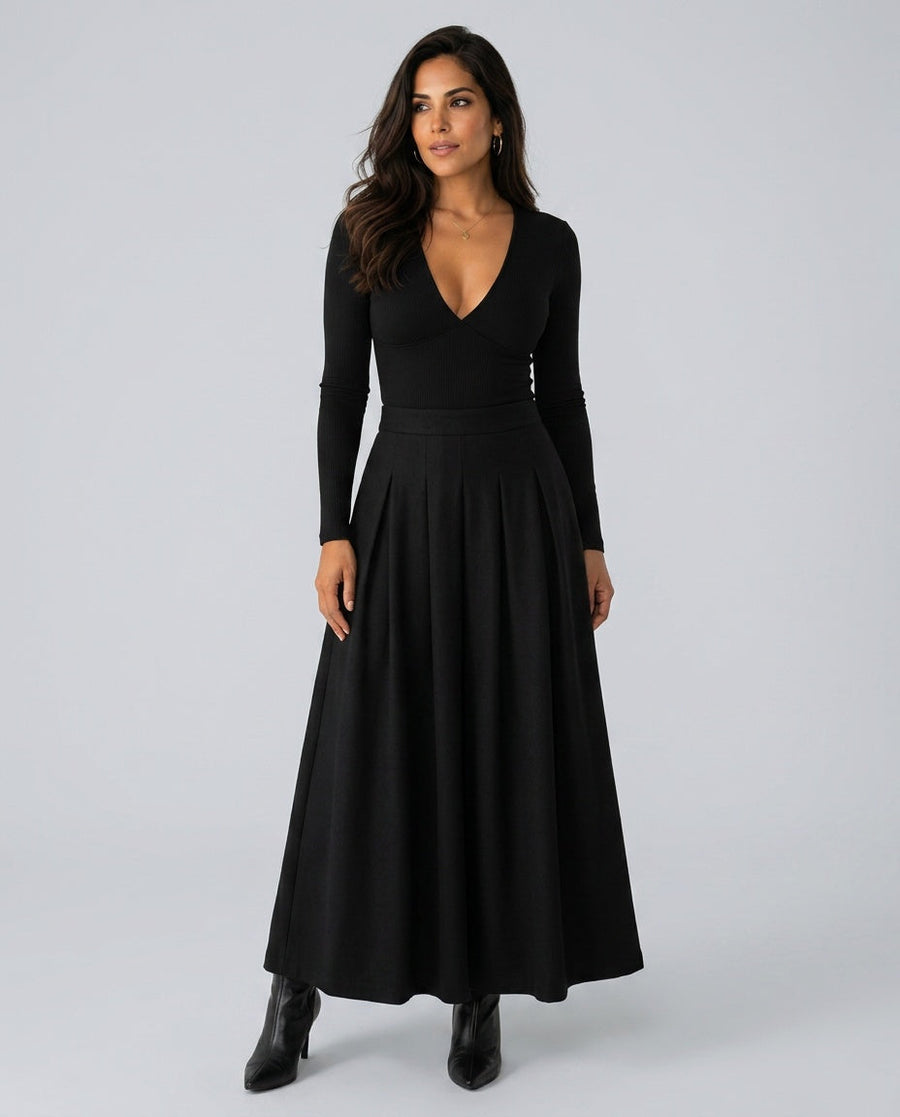 Women's Maxi Skirt | Maxi A-Line V-Neck Long Sleeve