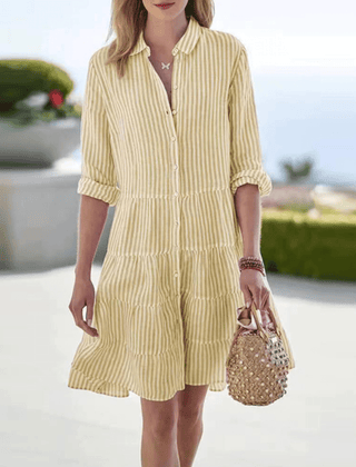Women's Summer Dress | Midi Length Striped Collared Button