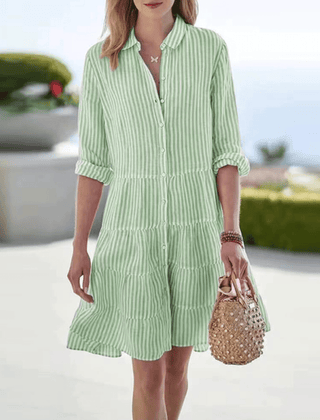 Women's Summer Dress | Midi Length Striped Collared Button