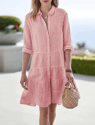 Women's Summer Dress | Midi Length Striped Collared Button