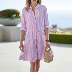 Women's Summer Dress | Midi Length Striped Collared Button