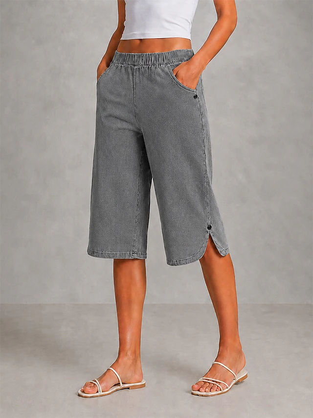Women's Capri Pants | Relaxed Wide-Leg Elastic Waist Cropped