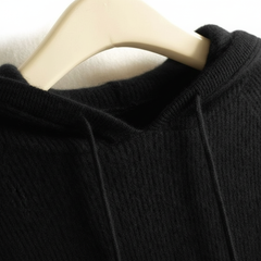 Women's Cashmere Sweatshirt | Hooded Ribbed Knit Long Sleeve