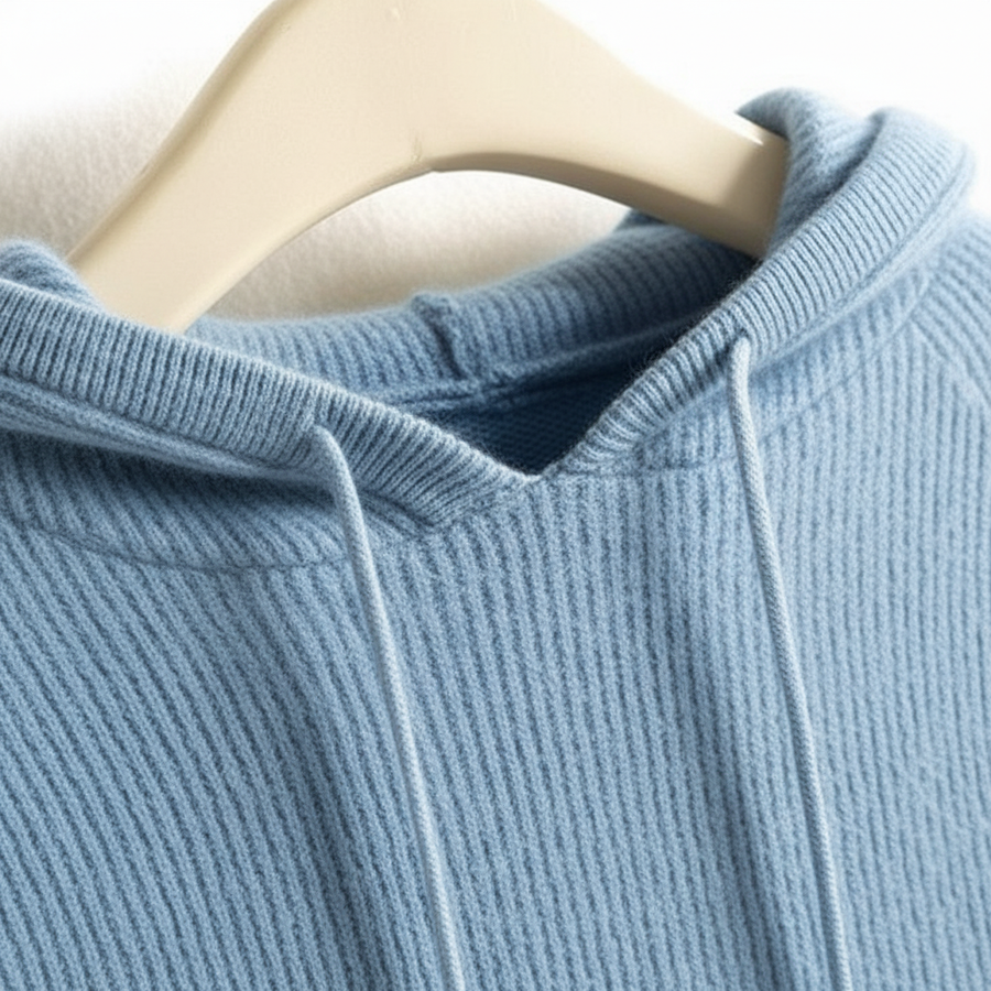 Women's Cashmere Sweatshirt | Hooded Ribbed Knit Long Sleeve
