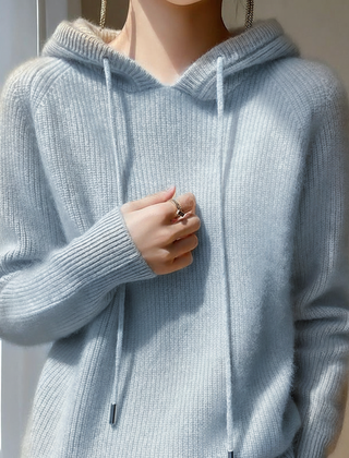Women's Cashmere Sweatshirt | Hooded Ribbed Knit Long Sleeve