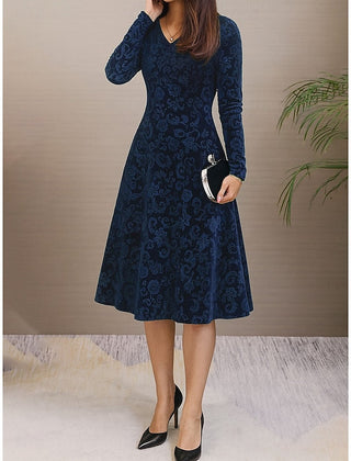 Women's Mother Of The Bride Dress | Midi Length V-Neck Long Sleeve Floral