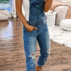 Niki | Women's Ripped Denim Overalls