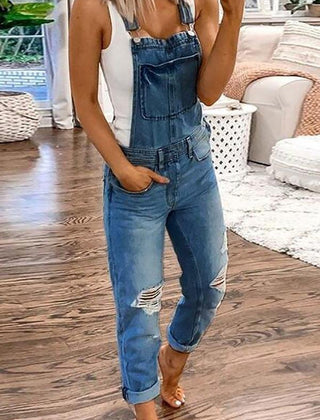 Niki | Women's Ripped Denim Overalls