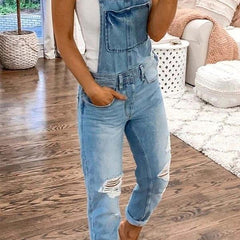Niki | Women's Ripped Denim Overalls