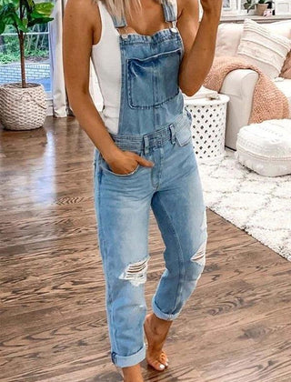 Niki | Women's Ripped Denim Overalls
