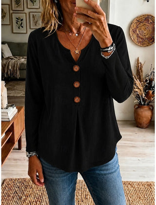 Women's Going Out Top | V-Neck Button Long Sleeve