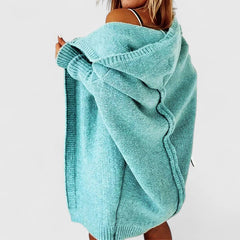 Novalise | Women's Knit Cozy Oversized Long Hooded Cardigan with Knee-Length Cut Sweaters — Blue