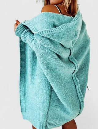 Novalise | Women's Knit Cozy Oversized Long Hooded Cardigan with Knee-Length Cut Sweaters — Blue