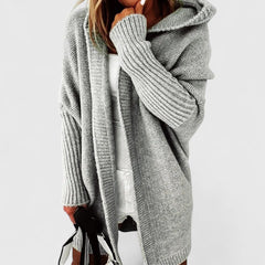 Novalise | Women's Knit Cozy Oversized Long Hooded Cardigan with Knee-Length Cut Sweaters — Gray