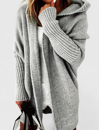 Novalise | Women's Knit Cozy Oversized Long Hooded Cardigan with Knee-Length Cut Sweaters — Gray