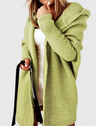 Novalise | Women's Knit Cozy Oversized Long Hooded Cardigan with Knee-Length Cut Sweaters — Green