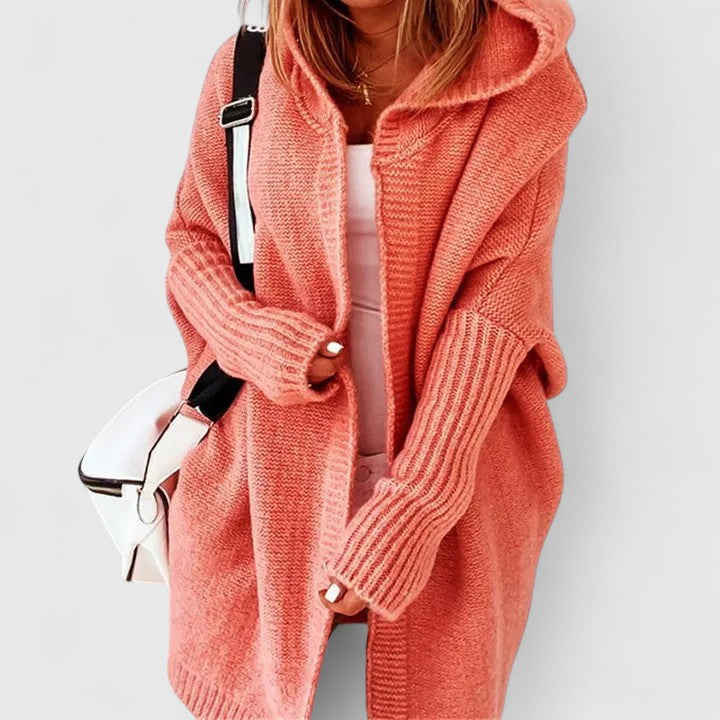 Novalise | Women's Knit Cozy Oversized Long Hooded Cardigan with Knee-Length Cut Sweaters — Orange